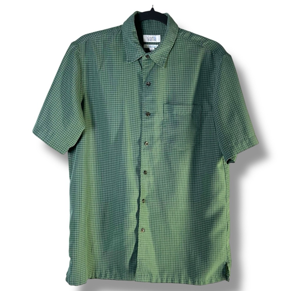 Croft & Barrow Mens Sz Small Easy Care Green Windowpane Short Sleeve‎ Shirt Work